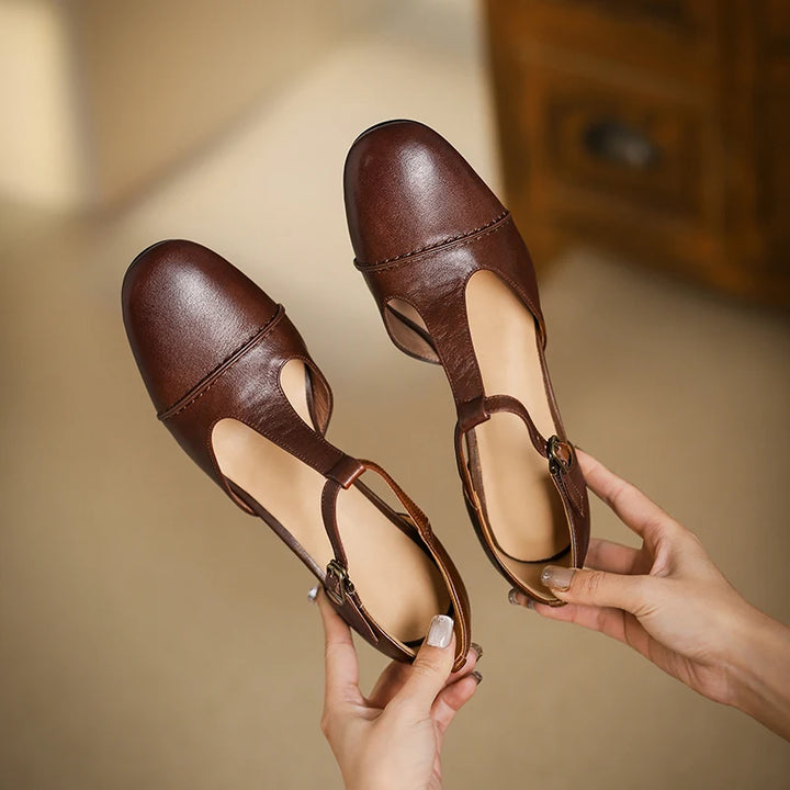 Marisol  | Elegant Round Toe Leather Heels