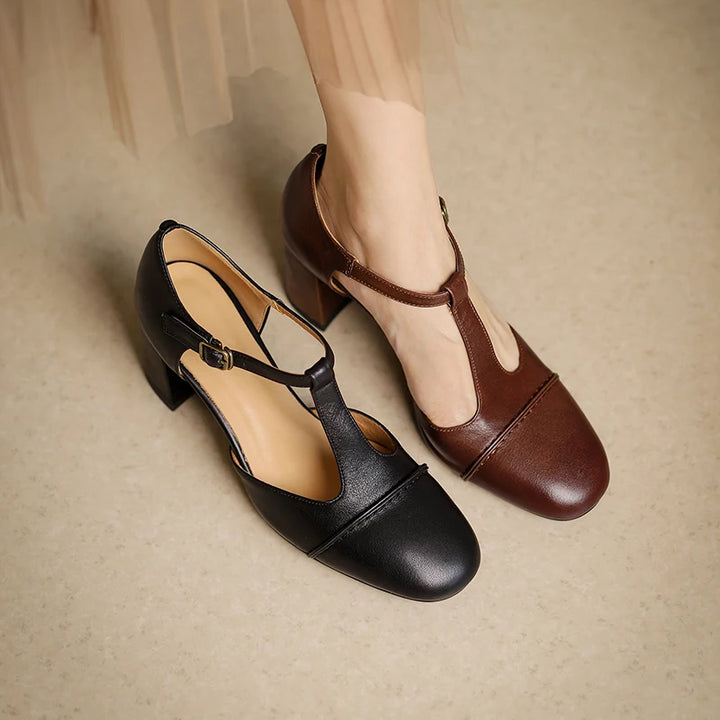 Marisol  | Elegant Round Toe Leather Heels