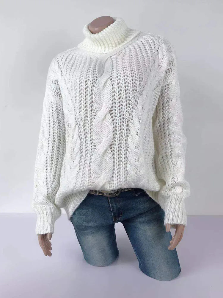 Autumn Warm Winter Turtleneck Long Lantern Sleeve Thick Twist Knot Knitted Pullover Sweater Coats PYZL-37
