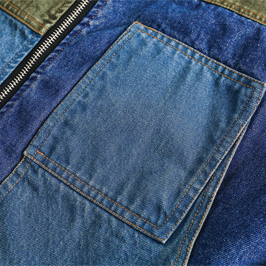 Patchwork Cargo Denim Jacket
