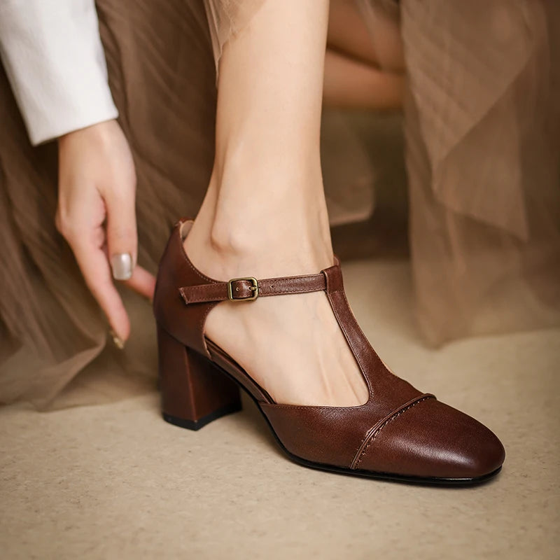 Marisol  | Elegant Round Toe Leather Heels