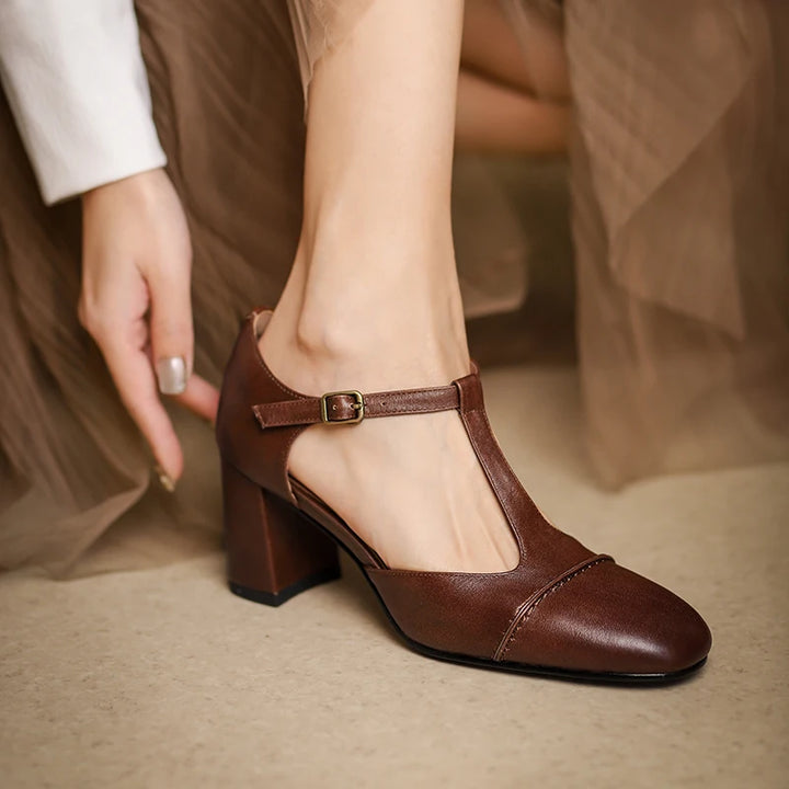 Marisol  | Elegant Round Toe Leather Heels