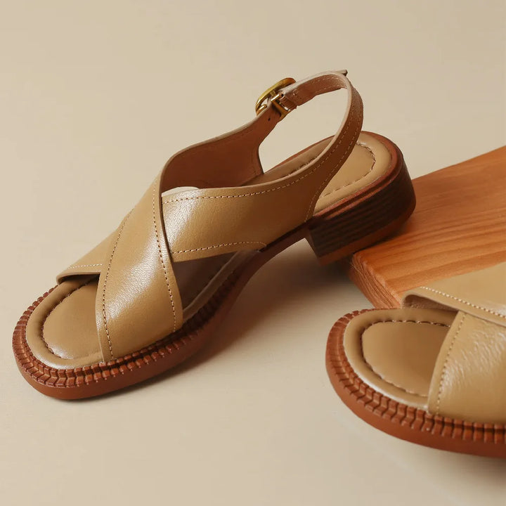 Selena | Cross-Strap Leather Sandals