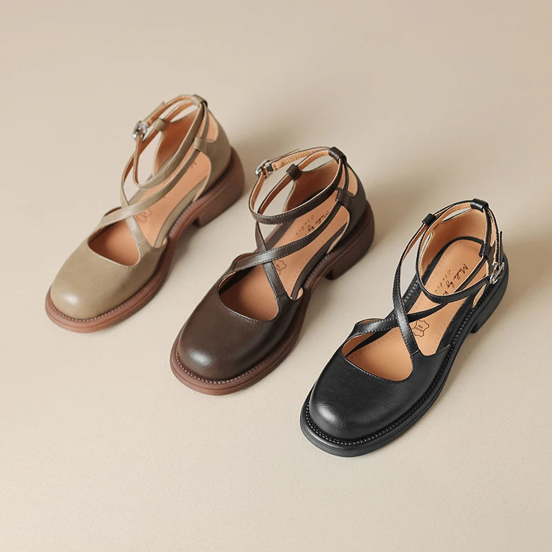 Allegra | Vintage T-Strap Leather Heels