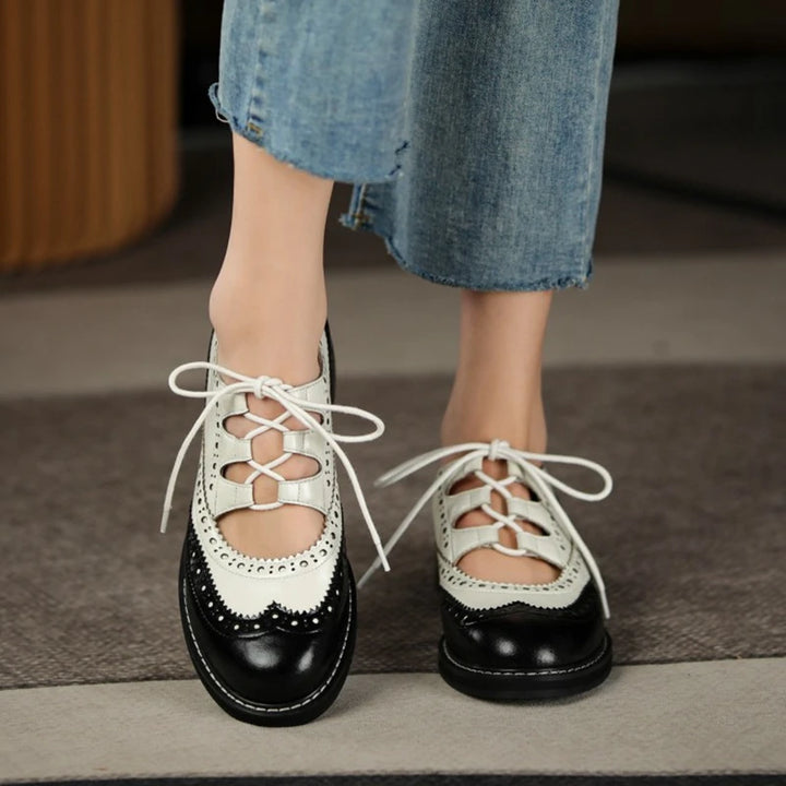 Celina | Vintage Leather Lace-Up Chunky Heel Oxfords