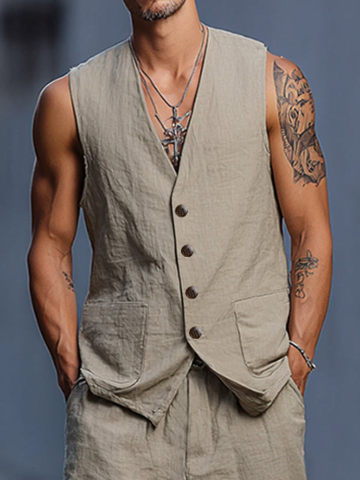 Relaxed Fit Cotton Vest Pants Set