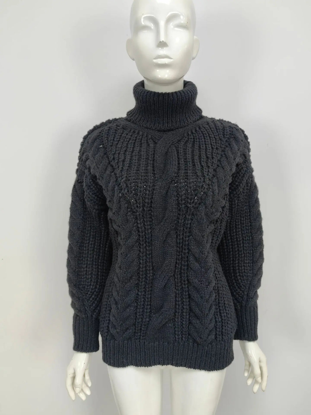 Autumn Warm Winter Turtleneck Long Lantern Sleeve Thick Twist Knot Knitted Pullover Sweater Coats PYZL-37