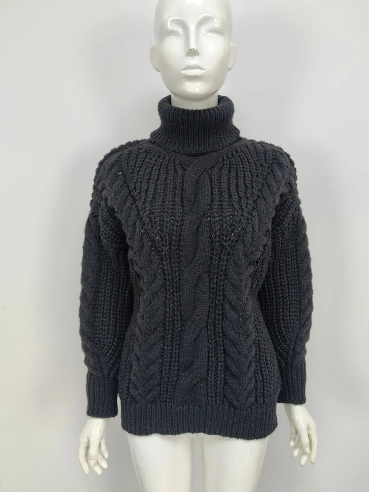Autumn Warm Winter Turtleneck Long Lantern Sleeve Thick Twist Knot Knitted Pullover Sweater Coats PYZL-37