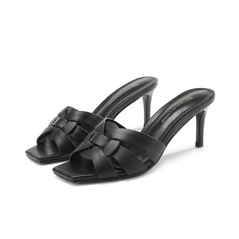 Isla | Square-Toe Patterned Leather Slippers