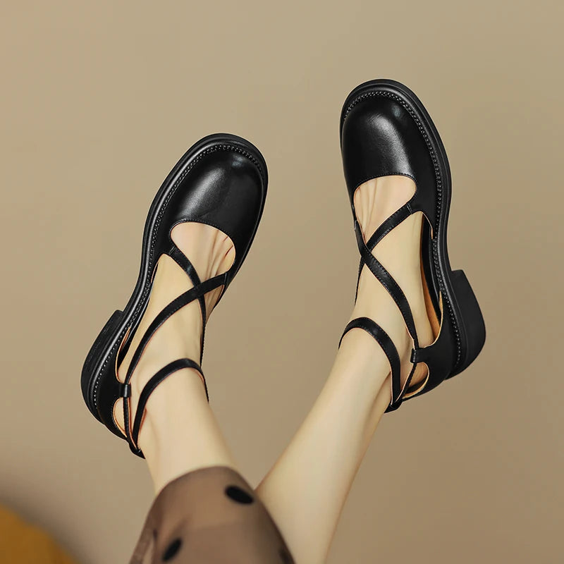 Allegra | Vintage T-Strap Leather Heels