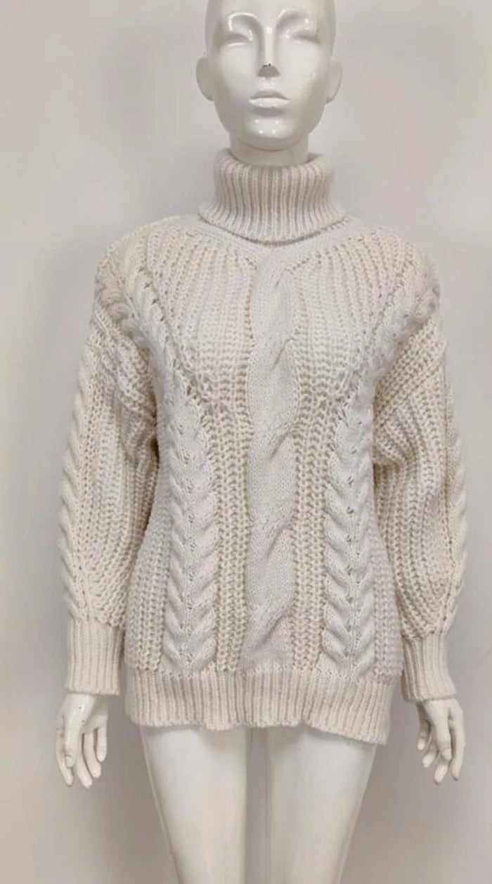 Autumn Warm Winter Turtleneck Long Lantern Sleeve Thick Twist Knot Knitted Pullover Sweater Coats PYZL-37