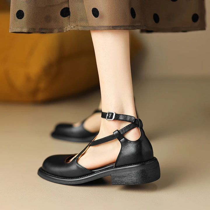 Allegra | Vintage T-Strap Leather Heels