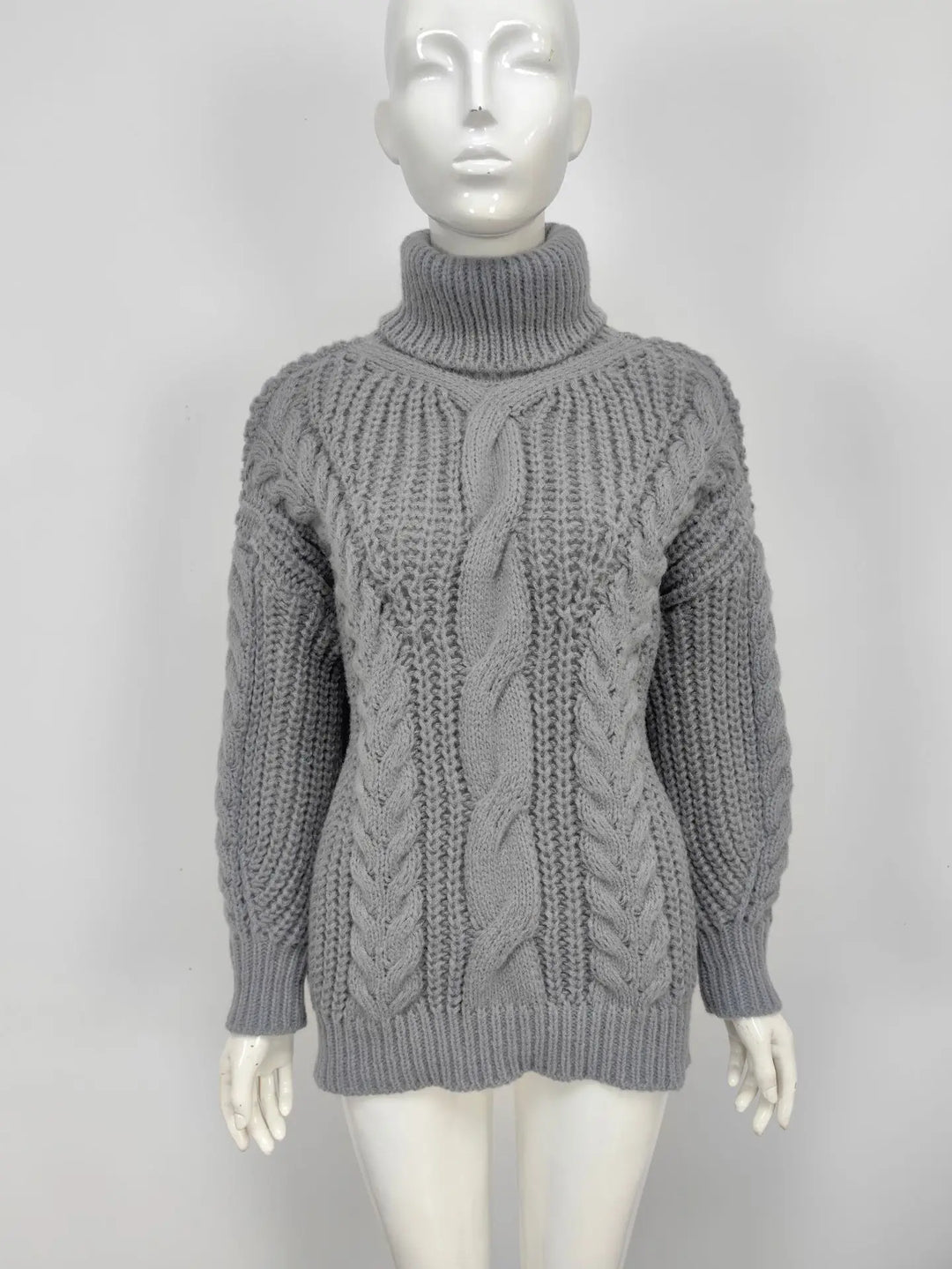 Autumn Warm Winter Turtleneck Long Lantern Sleeve Thick Twist Knot Knitted Pullover Sweater Coats PYZL-37