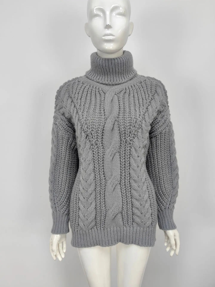 Autumn Warm Winter Turtleneck Long Lantern Sleeve Thick Twist Knot Knitted Pullover Sweater Coats PYZL-37
