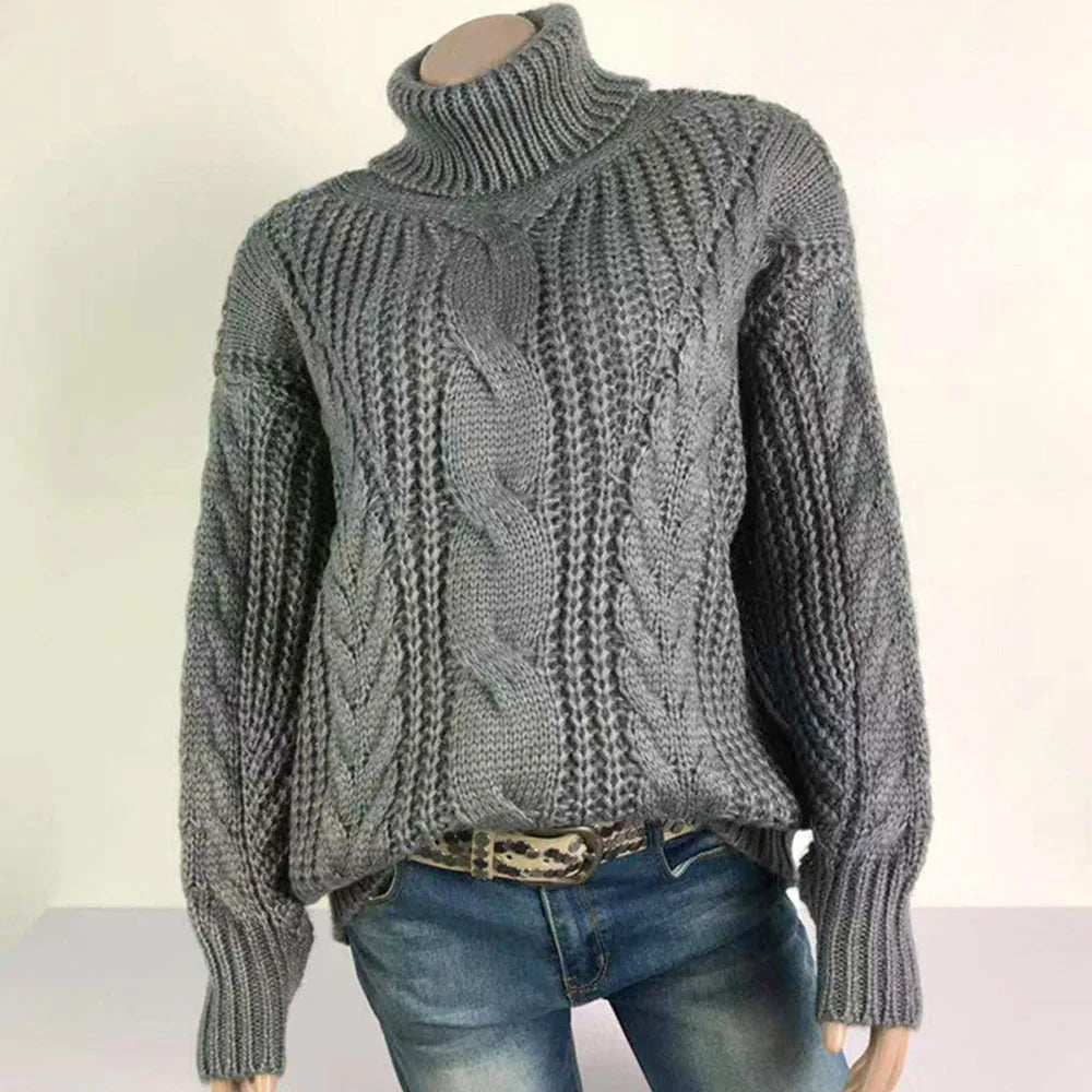 Autumn Warm Winter Turtleneck Long Lantern Sleeve Thick Twist Knot Knitted Pullover Sweater Coats PYZL-37