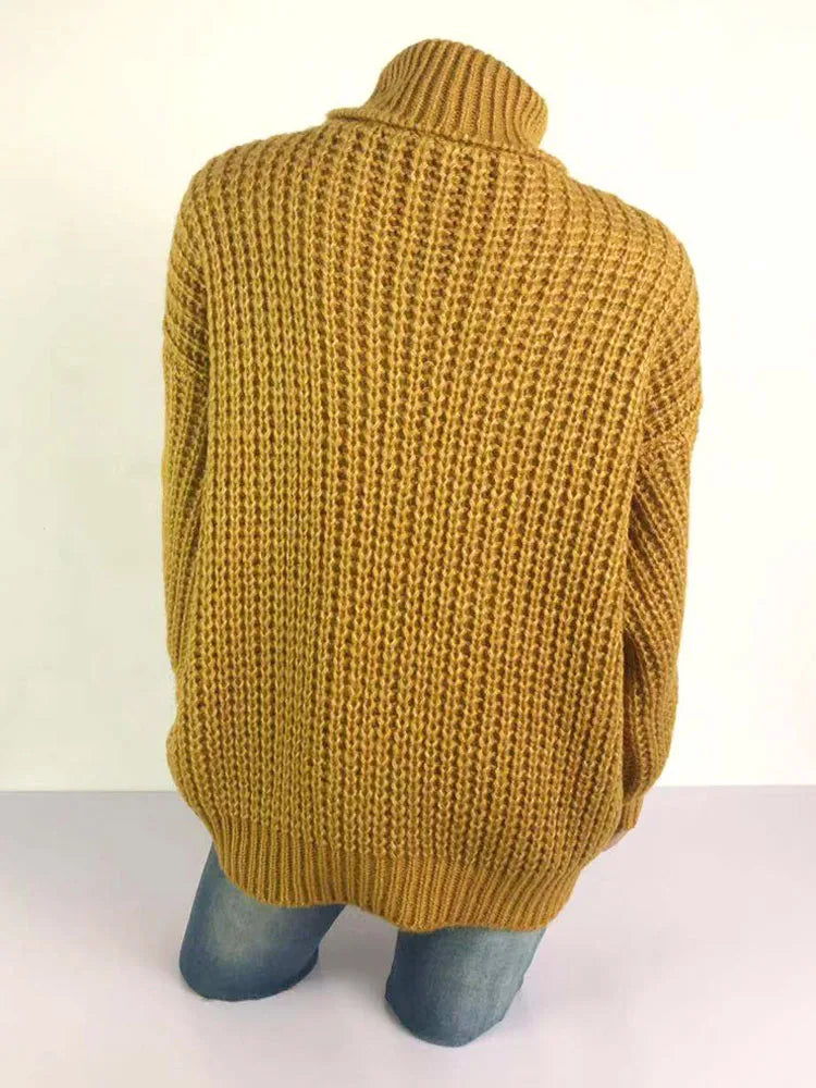 Autumn Warm Winter Turtleneck Long Lantern Sleeve Thick Twist Knot Knitted Pullover Sweater Coats PYZL-37