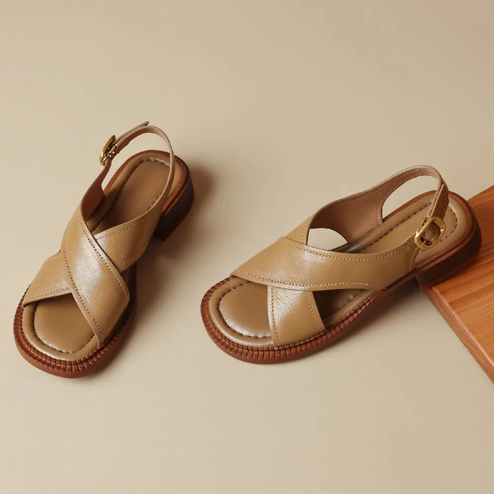 Selena | Cross-Strap Leather Sandals