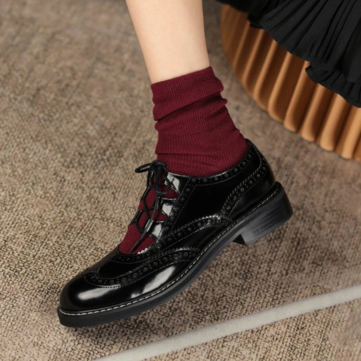 Celina | Vintage Leather Lace-Up Chunky Heel Oxfords