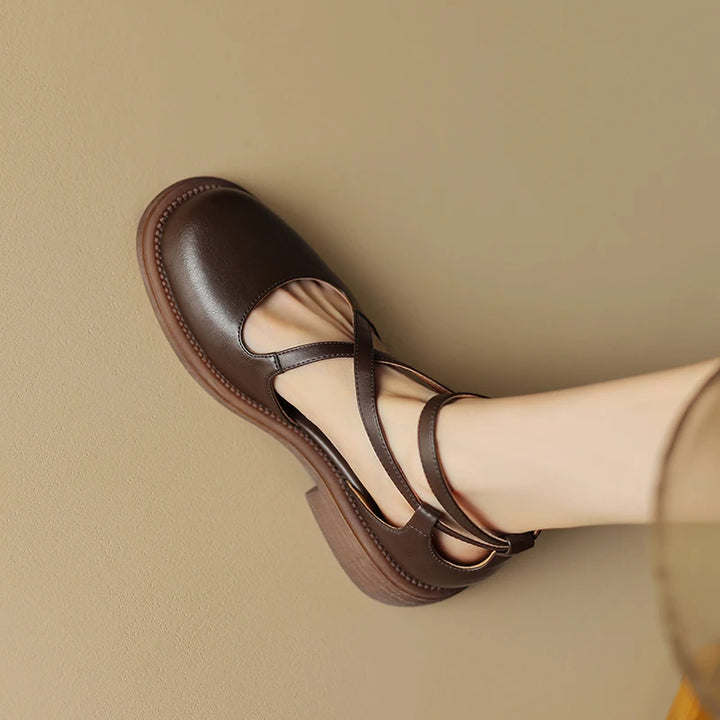 Allegra | Vintage T-Strap Leather Heels