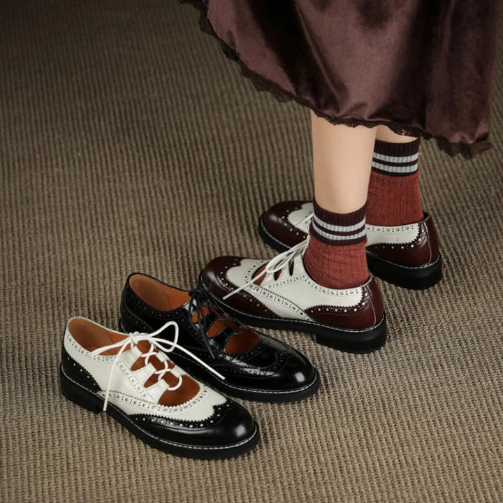 Celina | Vintage Leather Lace-Up Chunky Heel Oxfords
