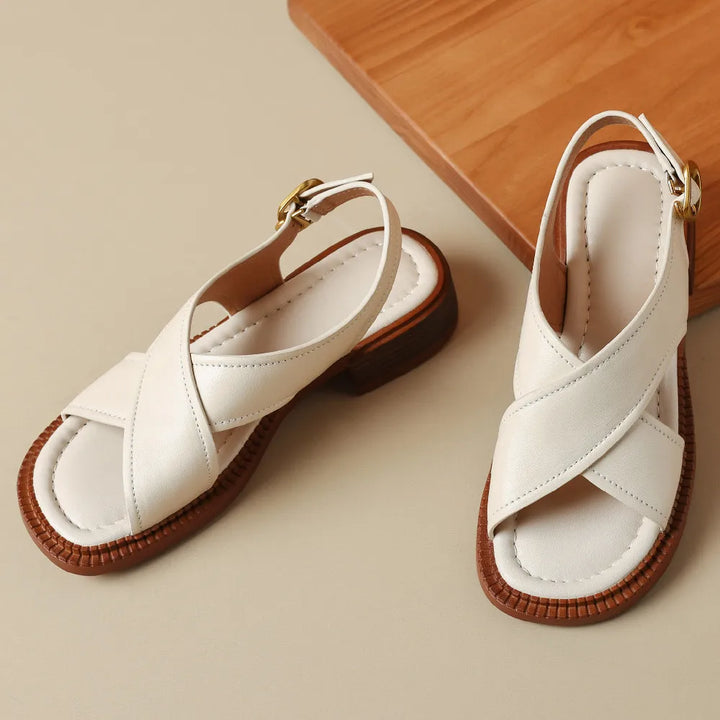 Selena | Cross-Strap Leather Sandals
