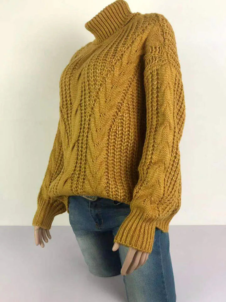 Autumn Warm Winter Turtleneck Long Lantern Sleeve Thick Twist Knot Knitted Pullover Sweater Coats PYZL-37