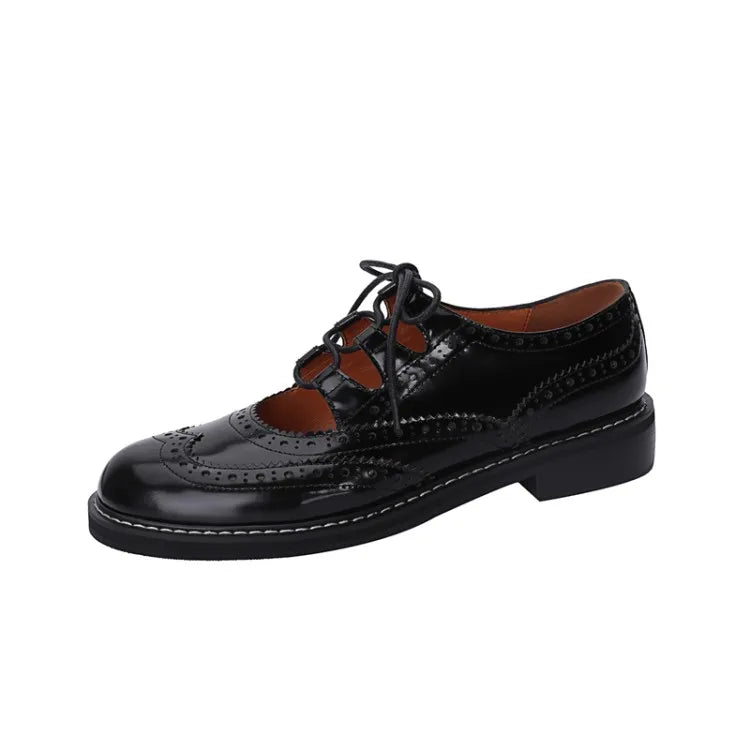 Celina | Vintage Leather Lace-Up Chunky Heel Oxfords
