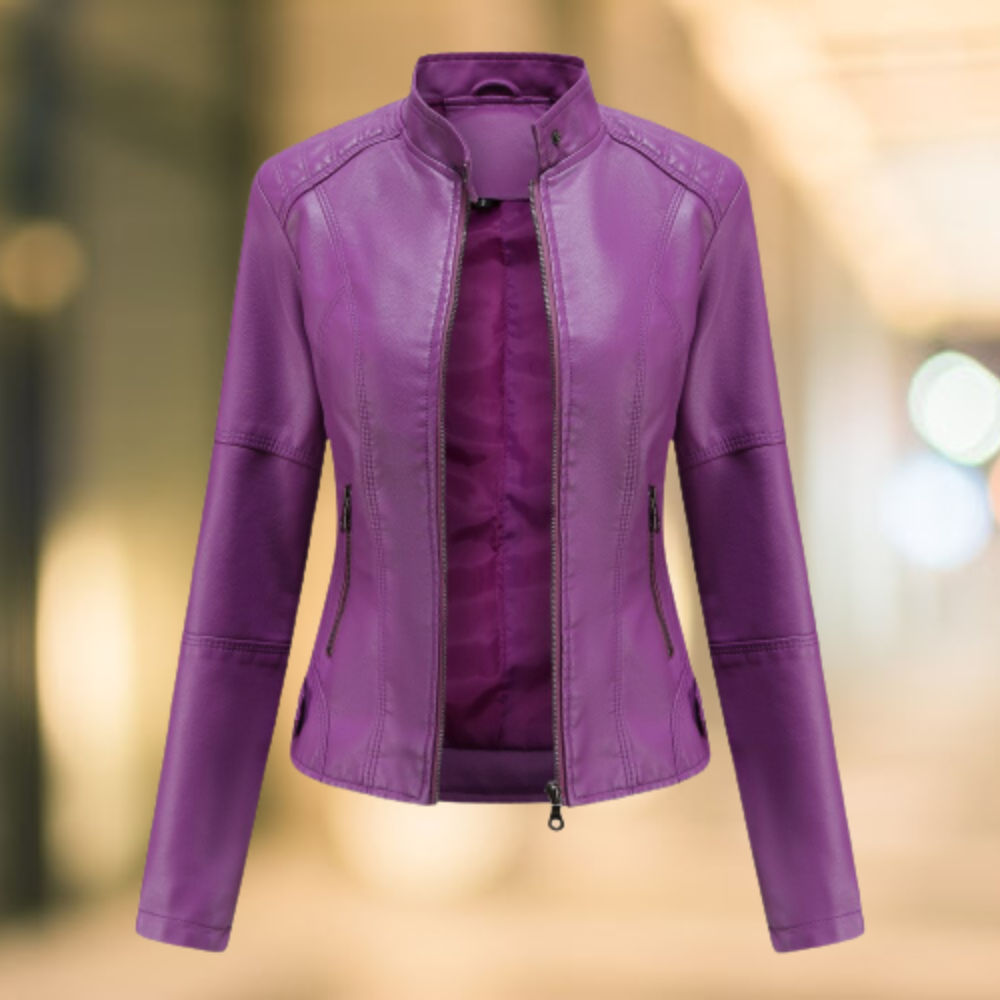 Women's Stand Collar Leather Jacket