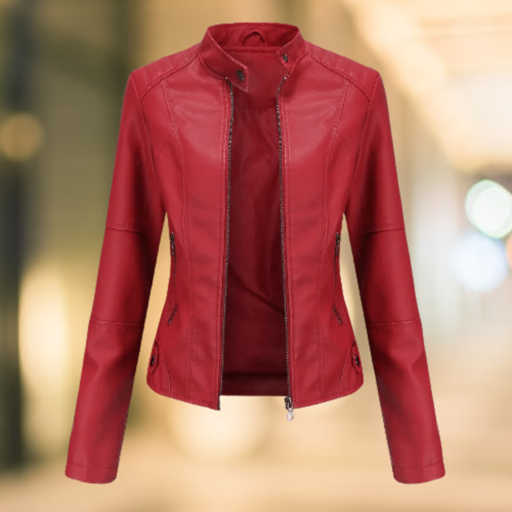 Women's Stand Collar Leather Jacket
