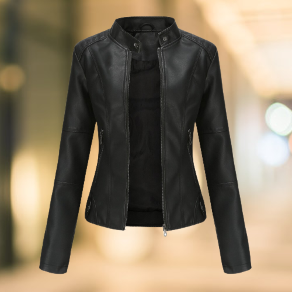 Women's Stand Collar Leather Jacket