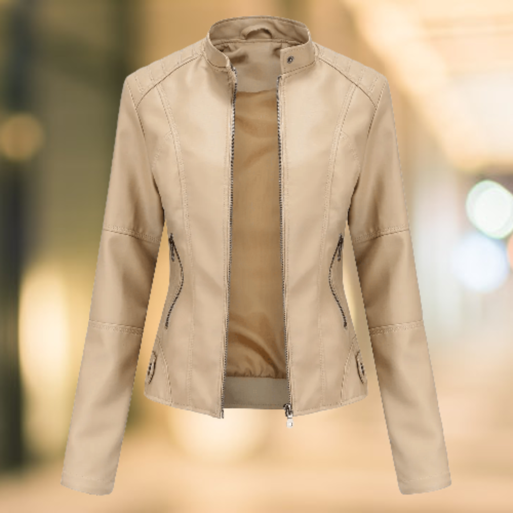 Women's Stand Collar Leather Jacket