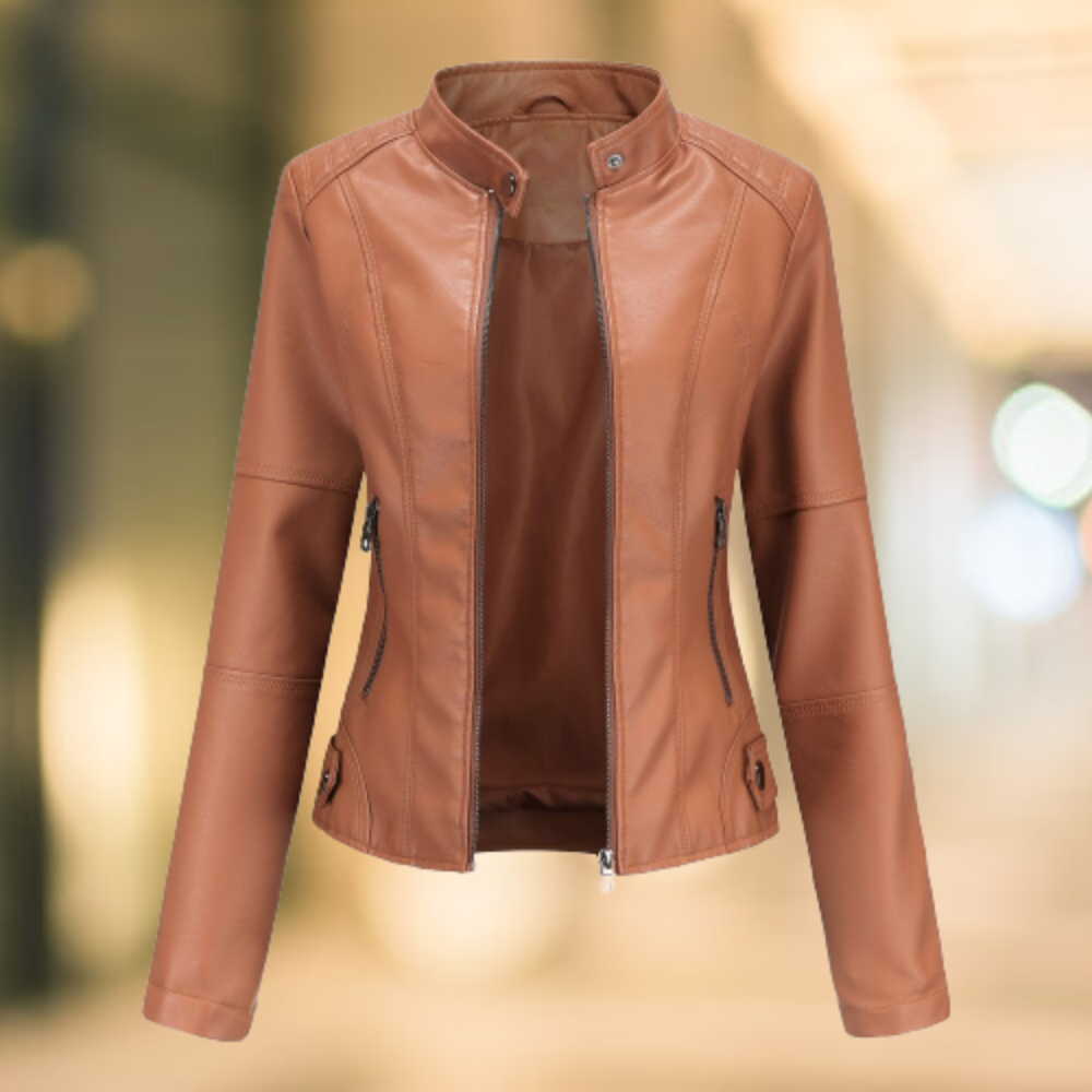 Women's Stand Collar Leather Jacket