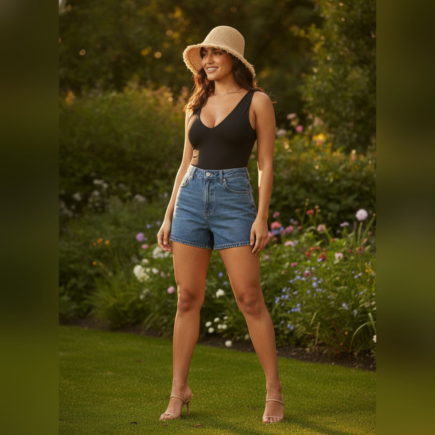 "Sunny Side" Straw Bucket Hat - On Model