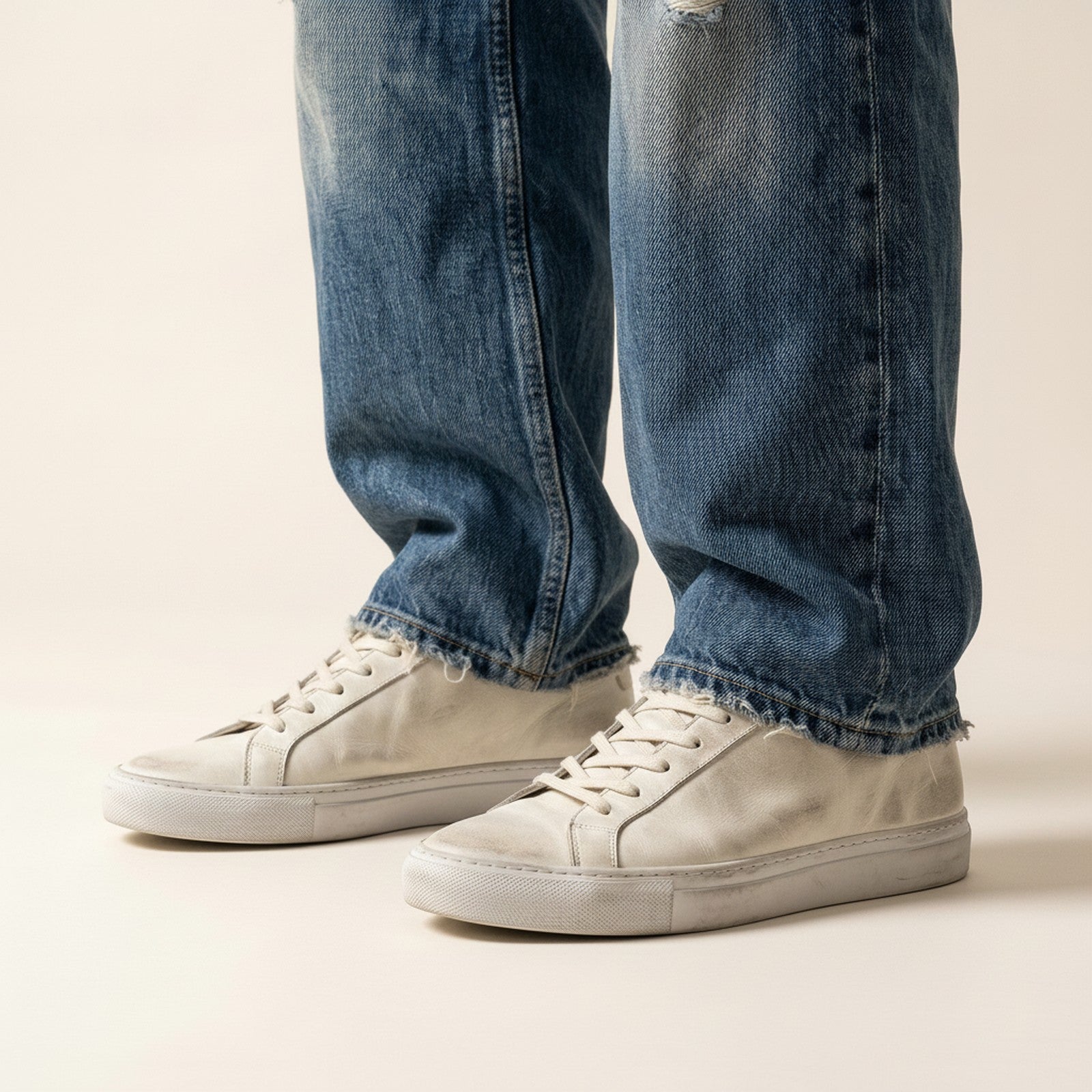Volt | Distressed Low-Top Sneakers - Off-White