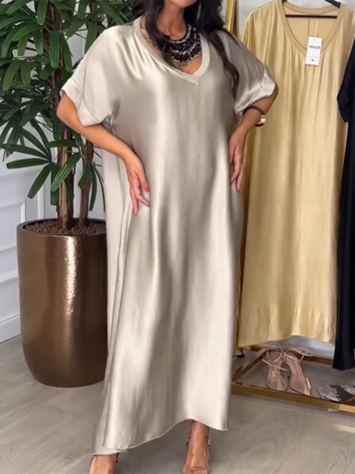 Women's Casual V-Neck Satin Dress