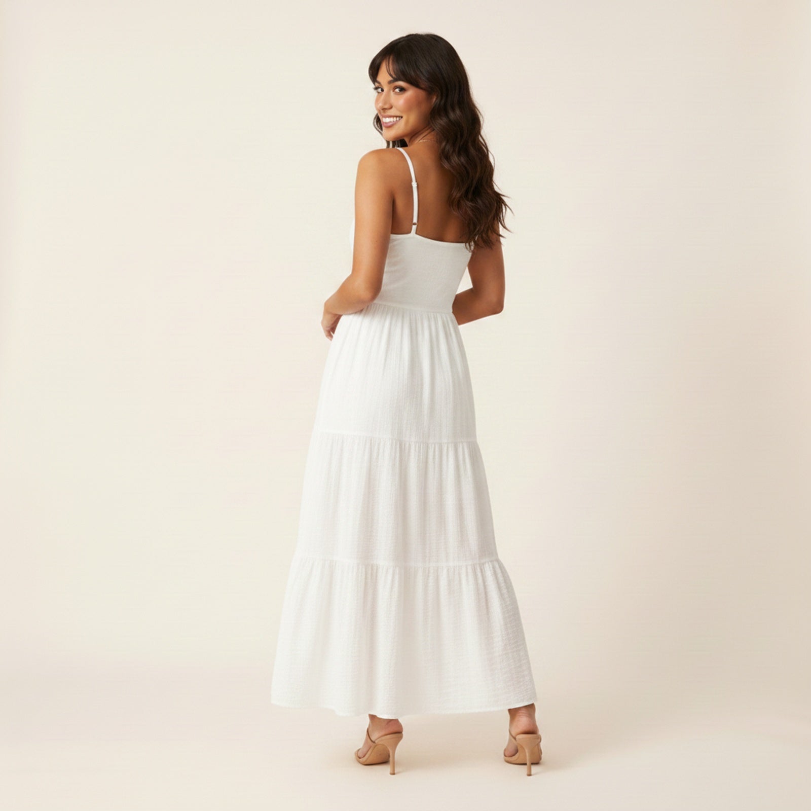 After the Rain | Women's Cotton Tiered Maxi Dress - Back View