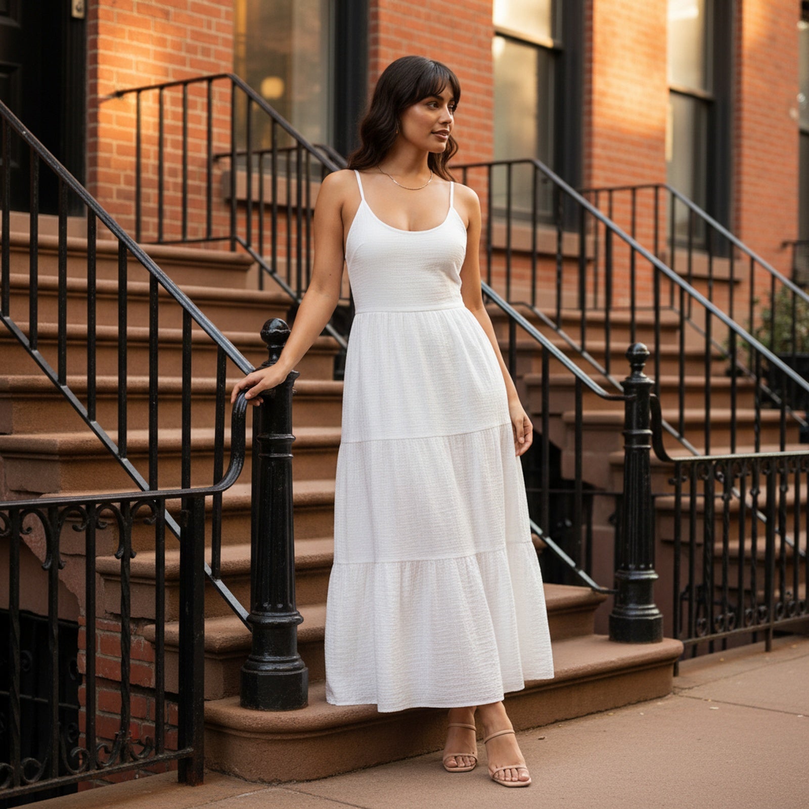 After the Rain | Women's Cotton Tiered Maxi Dress - Lifestyle Golden Hour