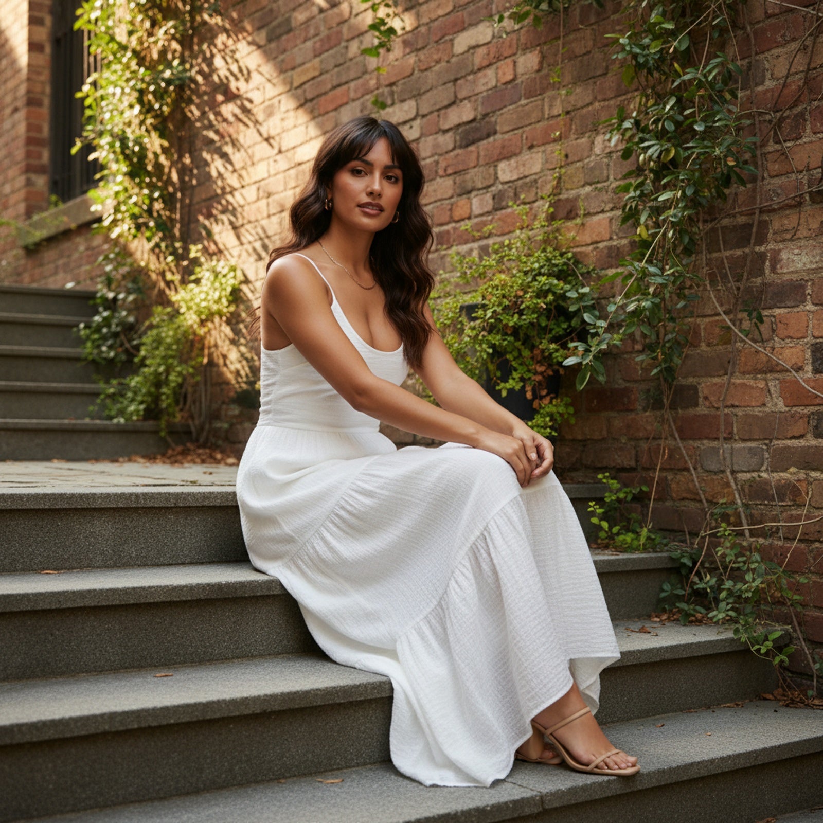 After the Rain | Women's Cotton Tiered Maxi Dress - Lifestyle Editorial