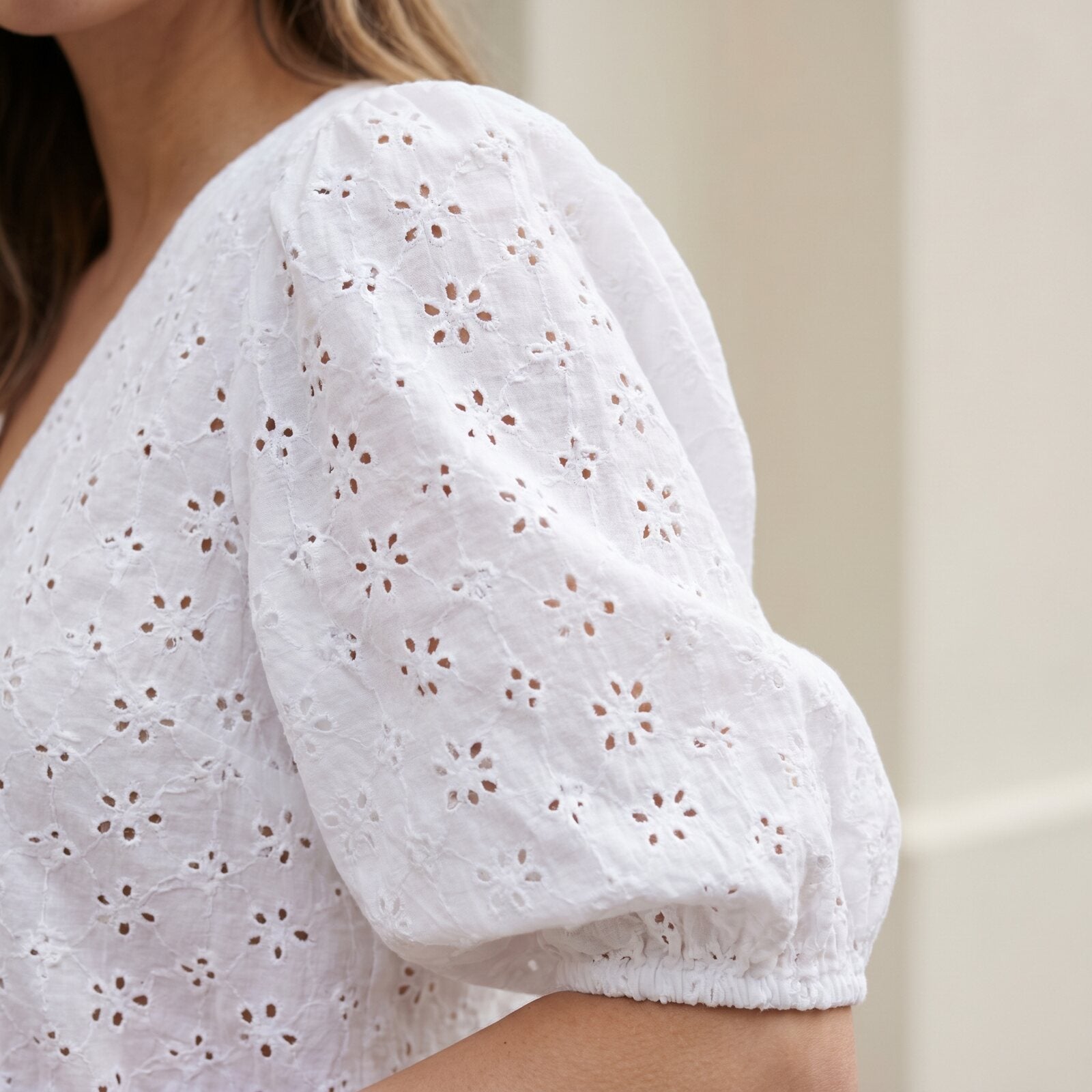 "Sunday Best" Puff Sleeve Eyelet Blouse