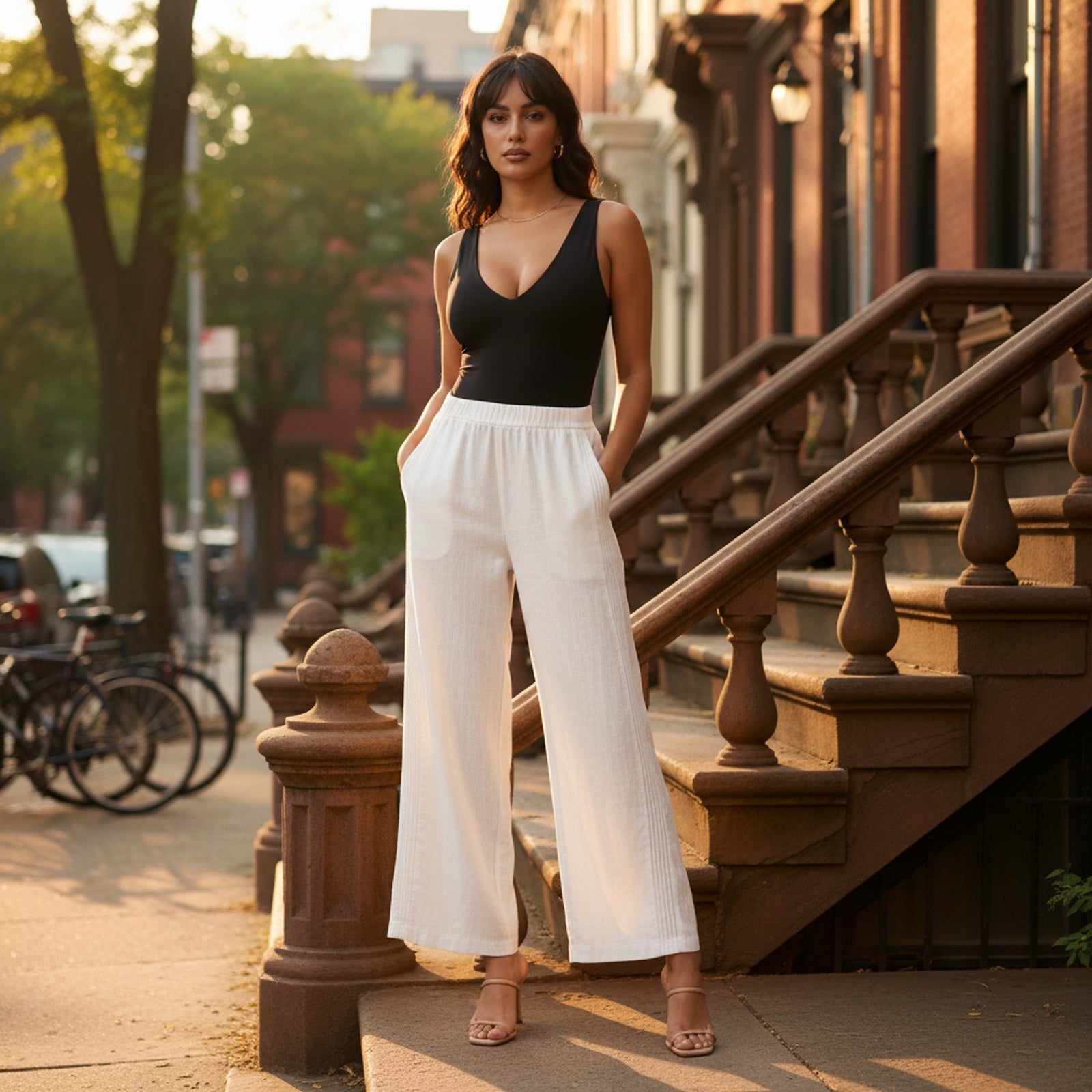 Amalfi | Women's Linen Leg Pants - Lifestyle Golden Hour
