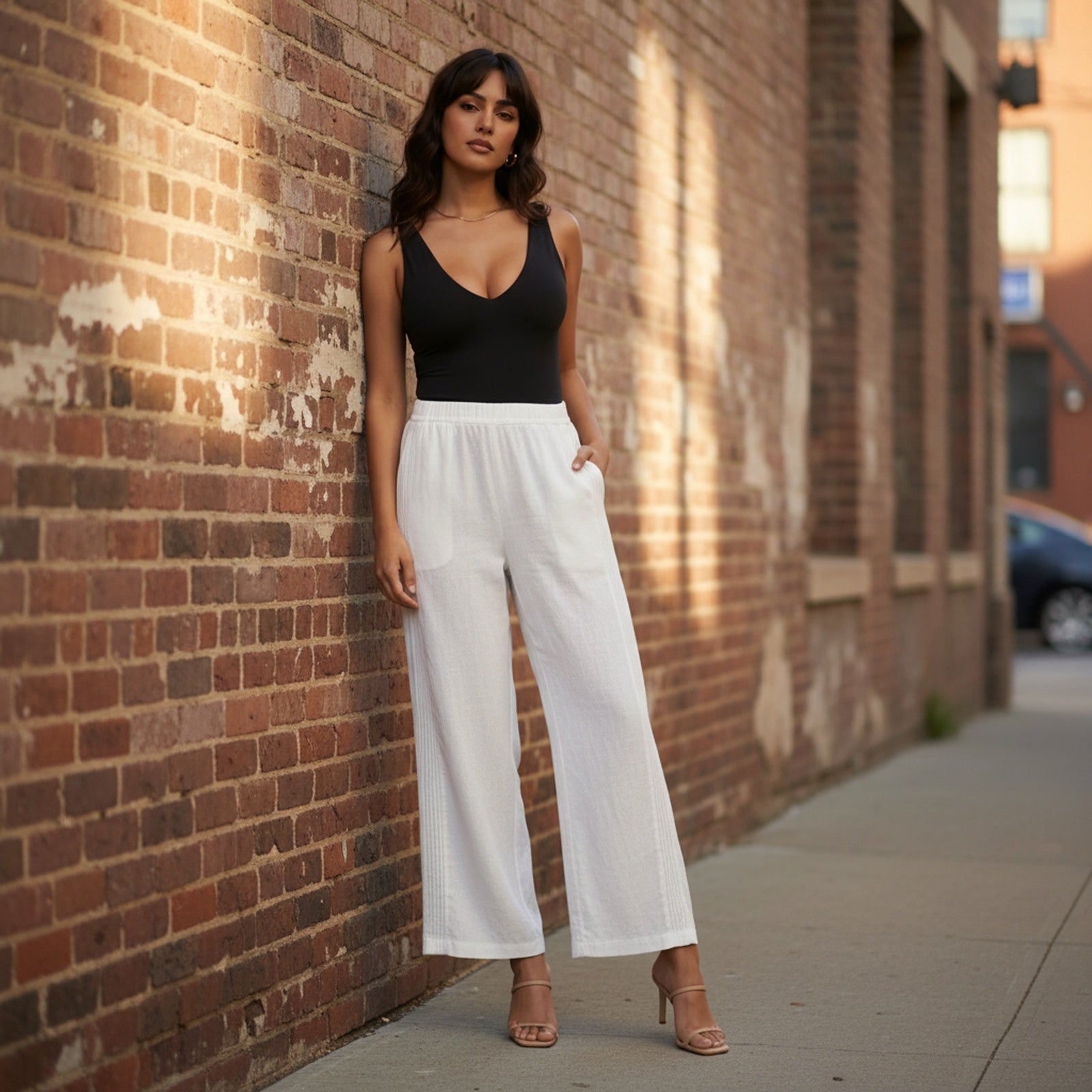 Amalfi | Women's Linen Leg Pants - Lifestyle Editorial