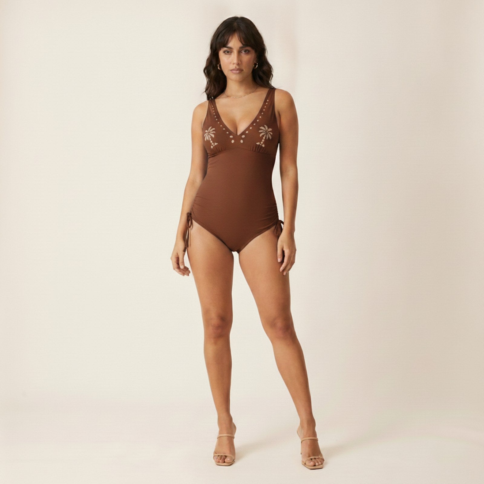 AIv2: Pia | Women's Side Drawstring One-Piece Swimsuit - Brown