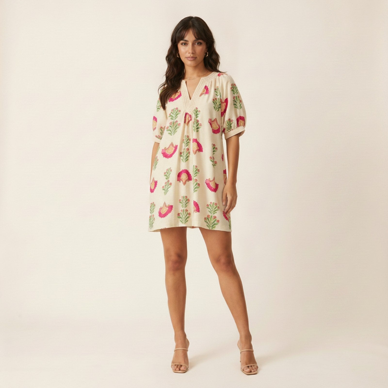 AIv2: Marlowe | Women's Abstract Print Mini Dress - CREAM
