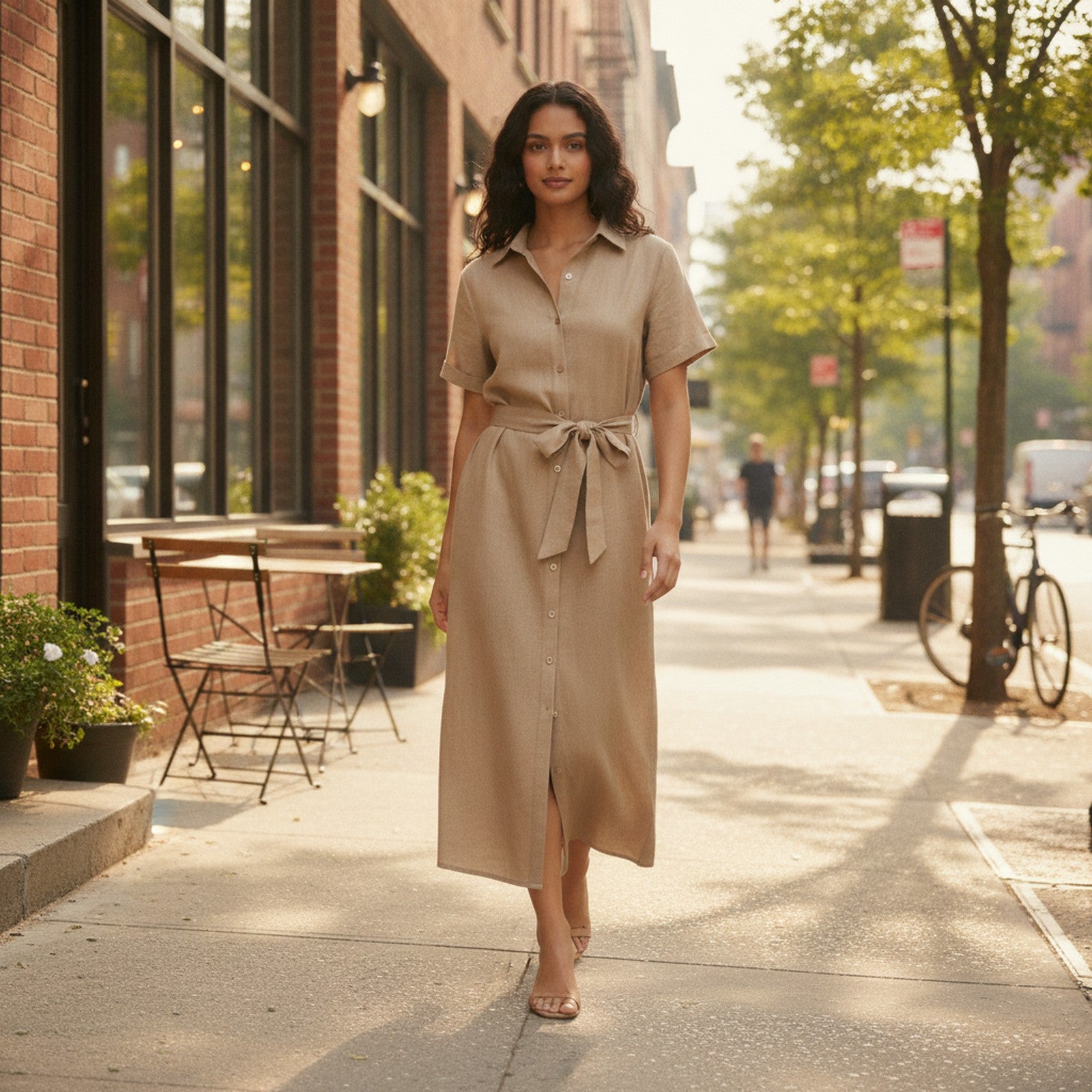 "Amalfi" Linen Blend Midi Dress - Lifestyle Sidewalk