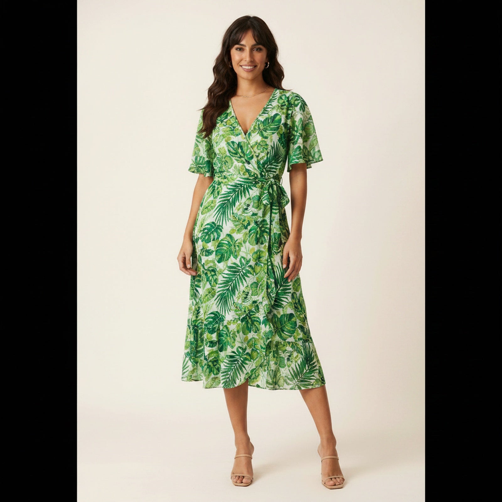 Bali Kimono Wrap Midi Dress - Green Tropical