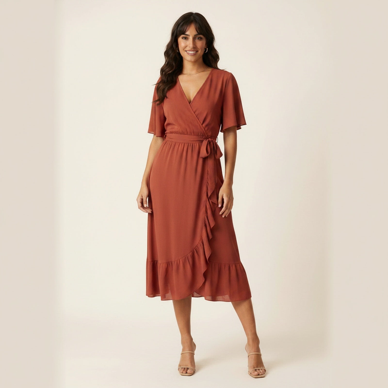 Bali Kimono Wrap Midi Dress - Terracotta