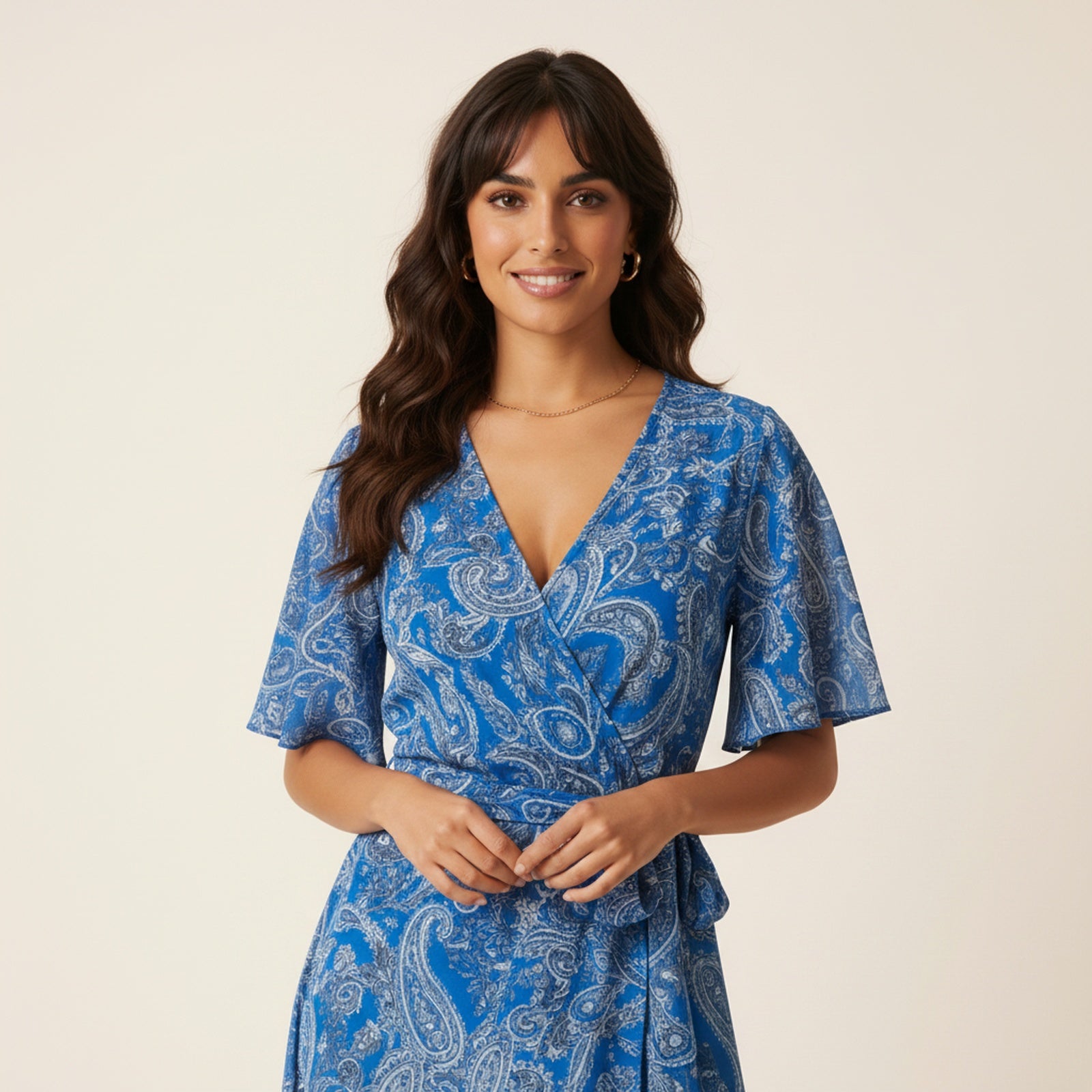 Bali | Women's Kimono Wrap Midi Dress - Detail Close-up