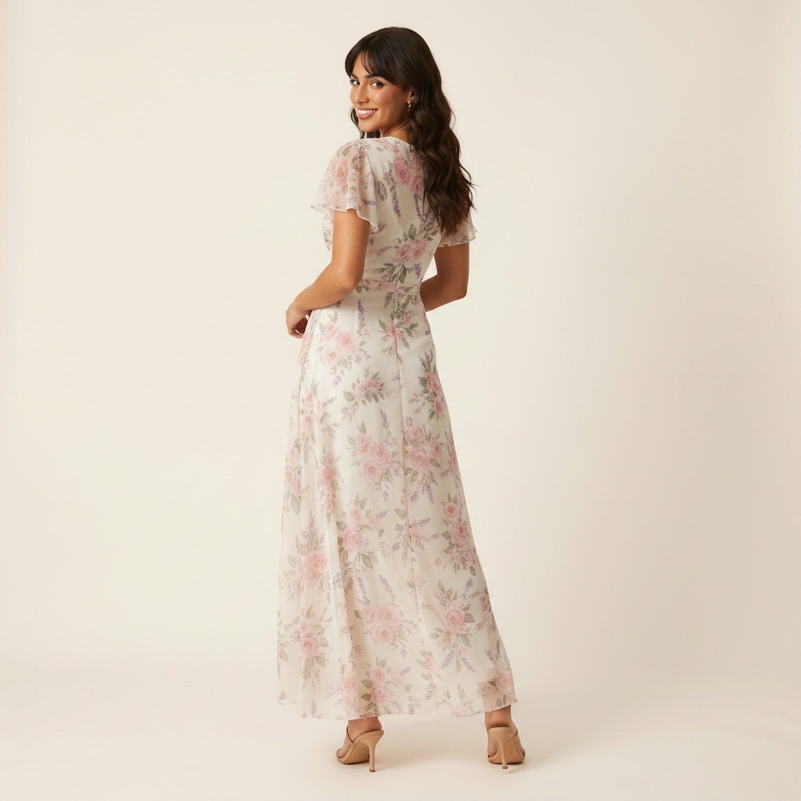 Bloom | Women's Floral Chiffon Maxi Dress - Back View