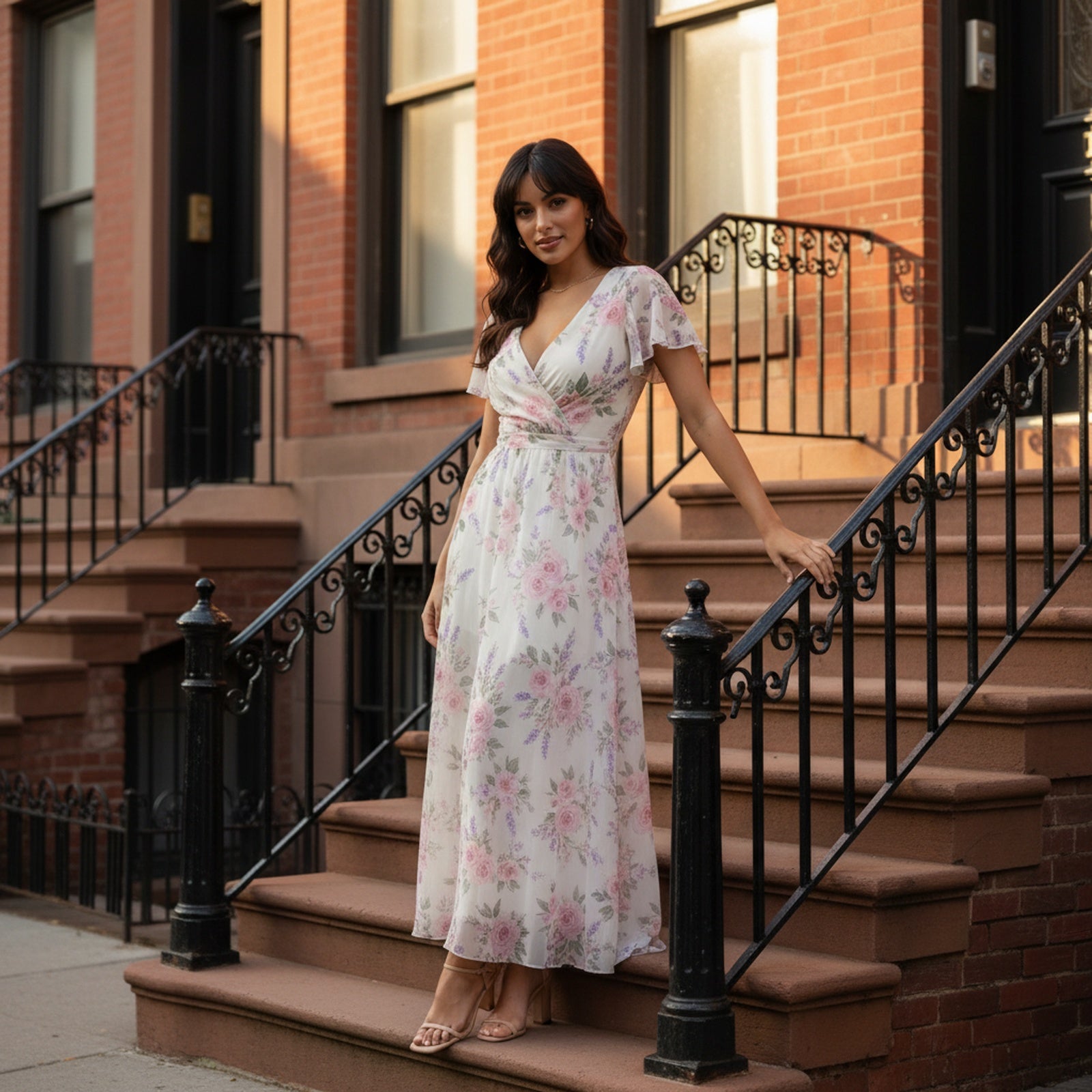 Bloom | Women's Floral Chiffon Maxi Dress - Lifestyle Golden Hour
