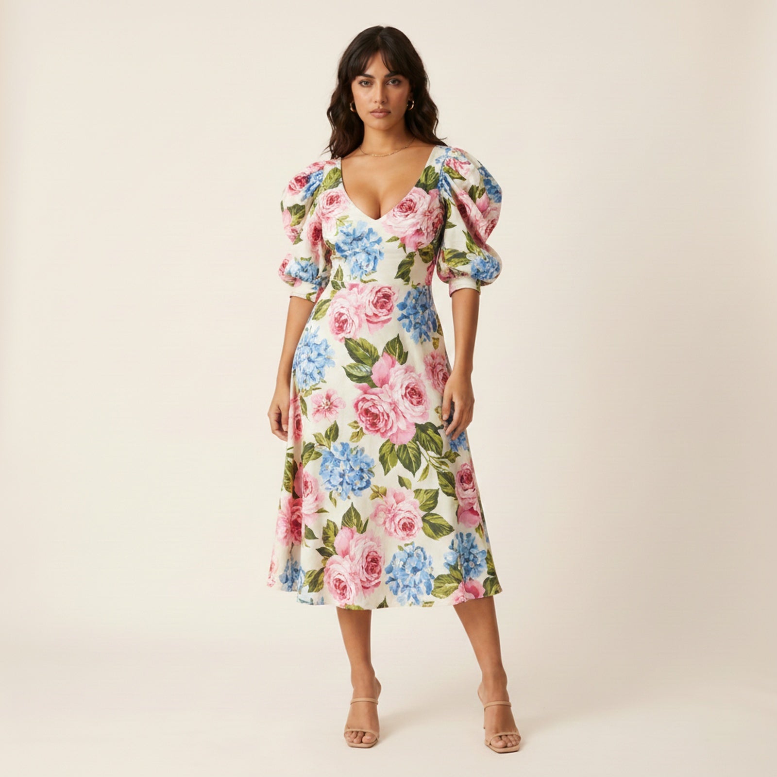 Blossom | Women's Polyester Midi Dress - Hero Front